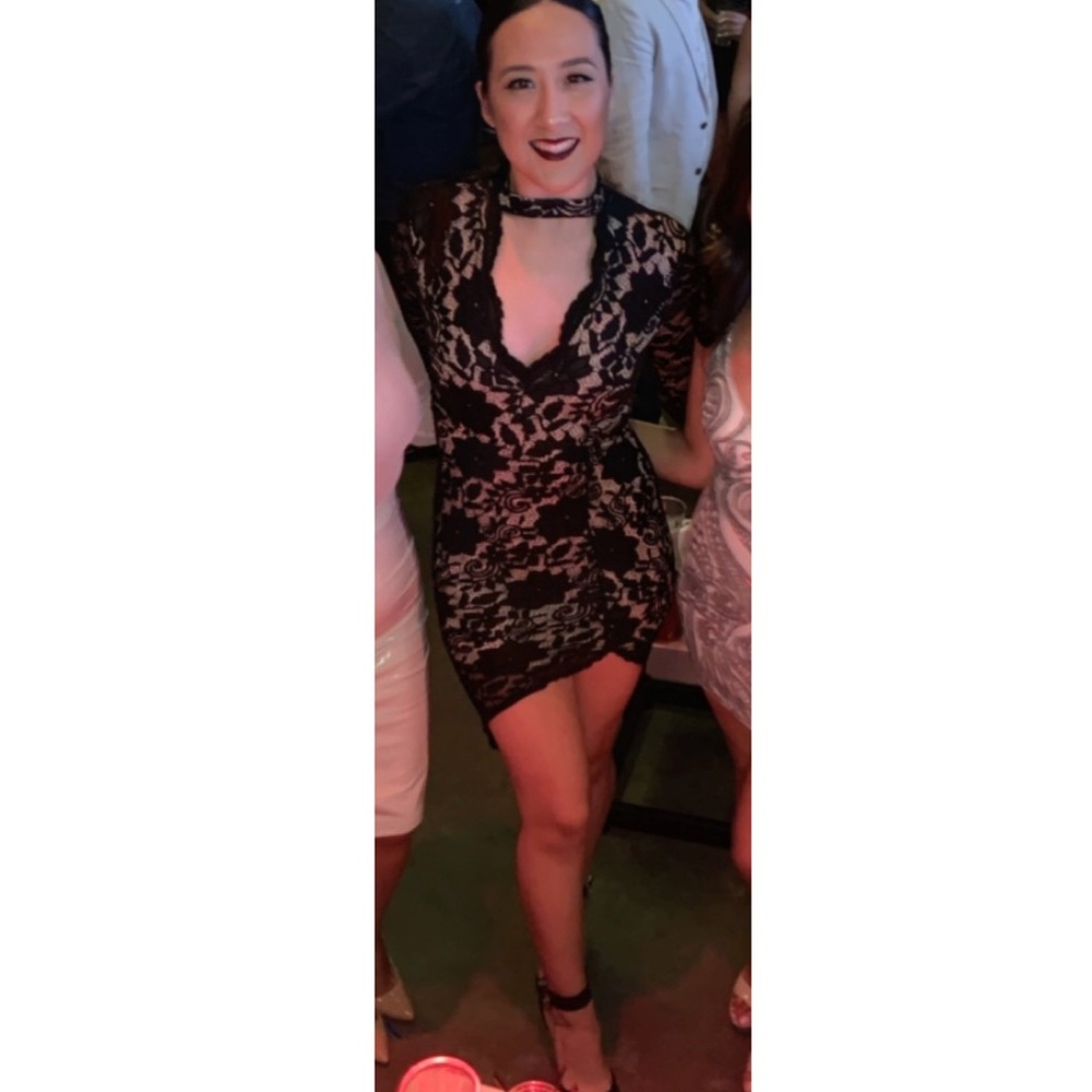 Black lace mini dress